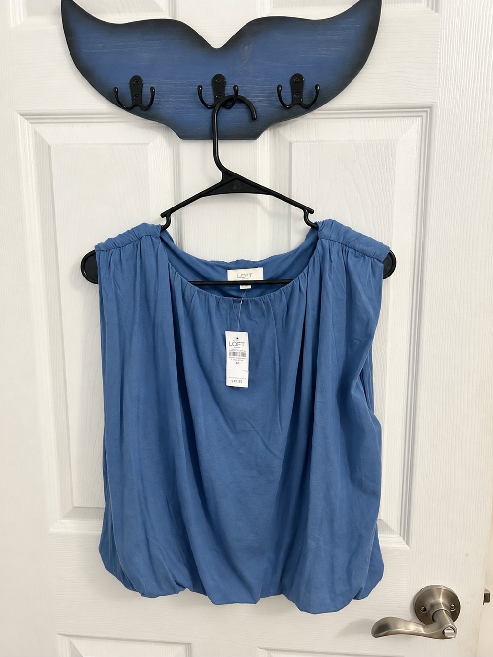 LOFT Slate Blue Gathered Neck Sleeveless Blouse